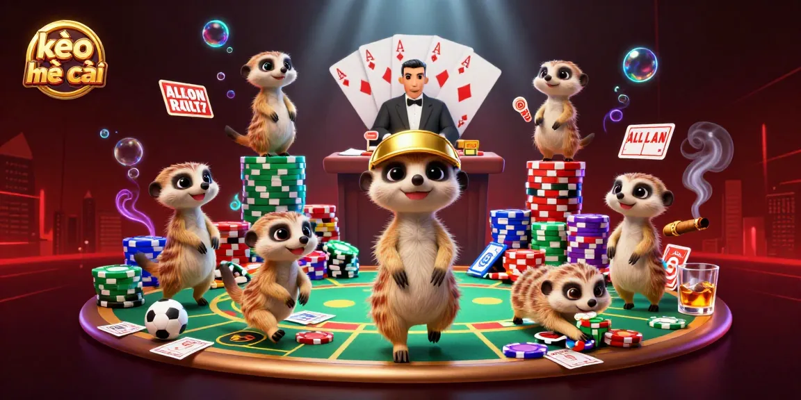 Engage in sports betting with kèo nhà cái featuring meerkats in a vibrant casino scene.