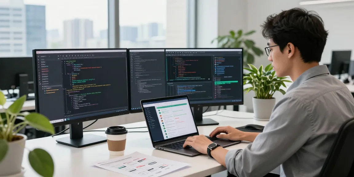 Developer coding in bright office environment, showcasing WhatsApp下載 integration